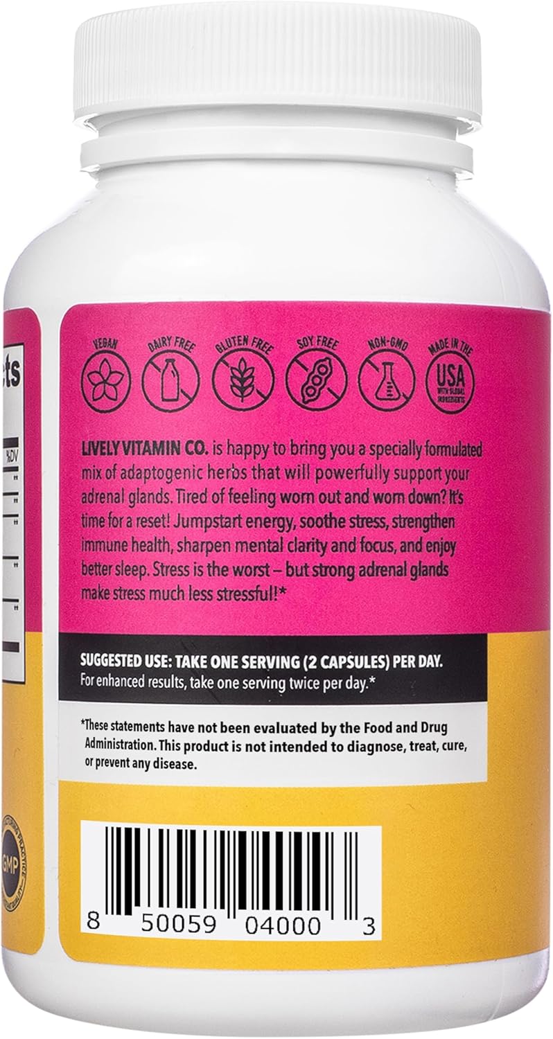 Adrenal Boost Supplement for Immune Support, Stress Relief, Memory, Focus, and Better Sleep - 60 Vegetarian Capsules
