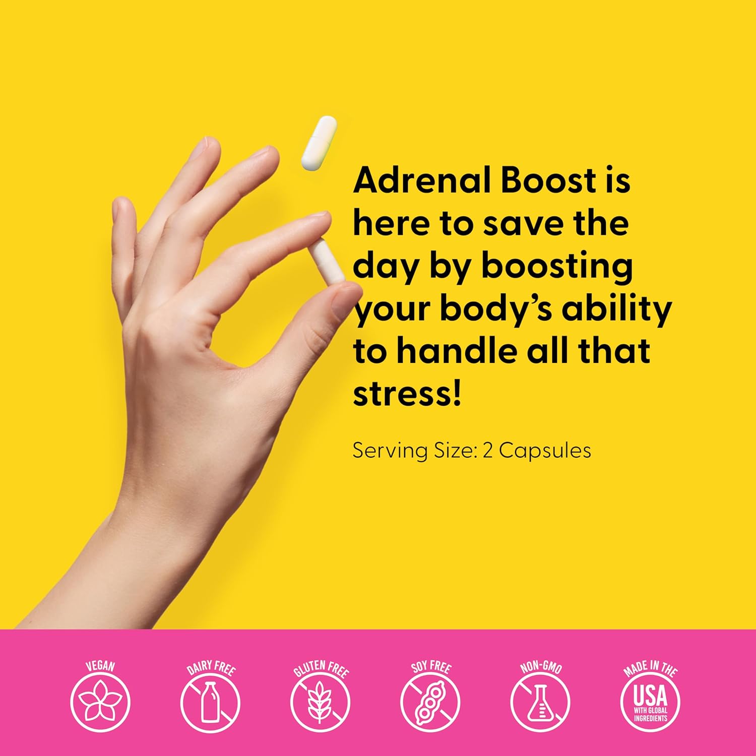 Adrenal Boost Supplement for Immune Support, Stress Relief, Memory, Focus, and Better Sleep - 60 Vegetarian Capsules