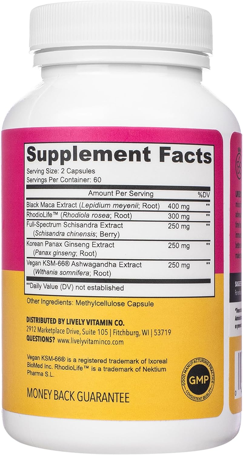 Adrenal Boost Supplement with Ashwagandha, Black Maca, Rhodiola, Ginseng - Supports Immune System, Memory, Focus, and Sleep - 120 Vegetarian Capsules