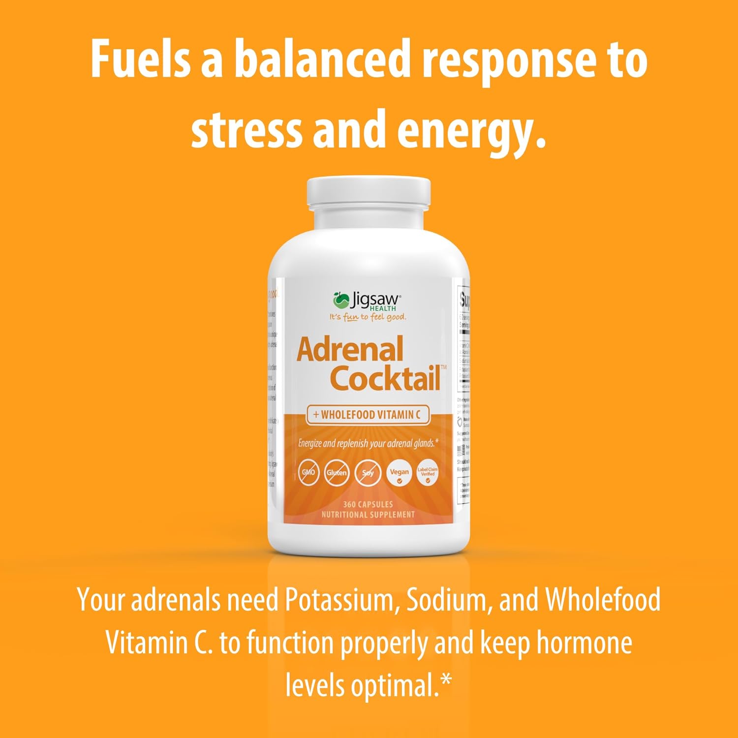 Adrenal Cocktail + Wholefood Vitamin C Capsules | Potassium Bicarbonate, Sea Salt, Acerola Cherry Extract | 360 ct | 60 Servings - BoostGo Australia