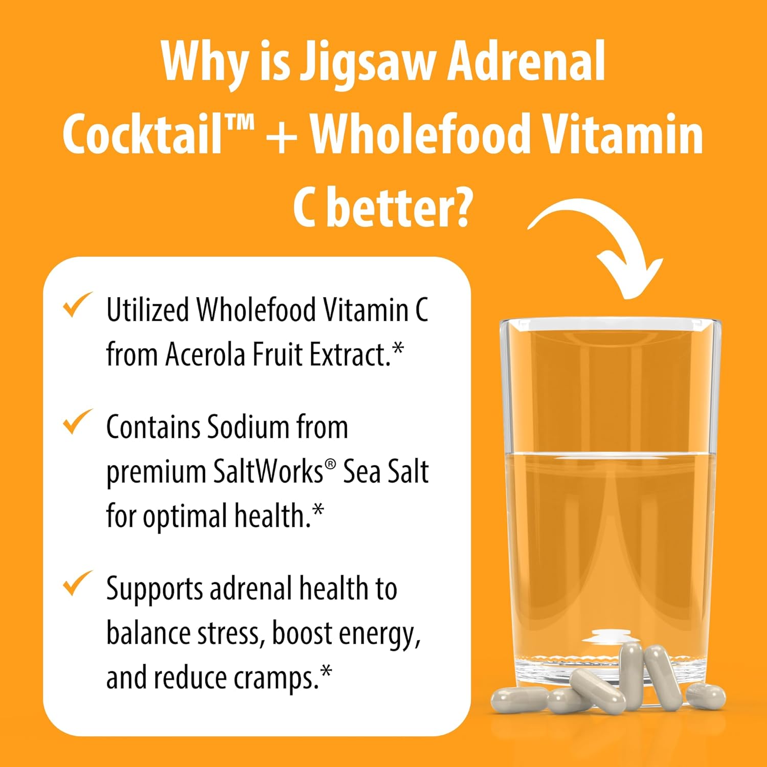 Adrenal Cocktail + Wholefood Vitamin C Capsules | Potassium Bicarbonate, Sea Salt, Acerola Cherry Extract | 360 ct | 60 Servings - BoostGo Australia