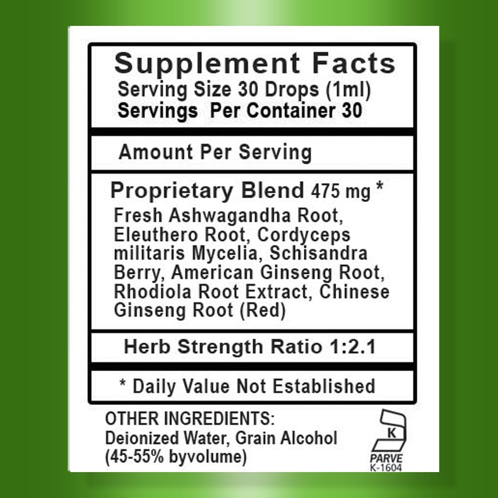 Adrenal Daily Liquid Drops with Adaptogenic Herbs for Wellness & Energy