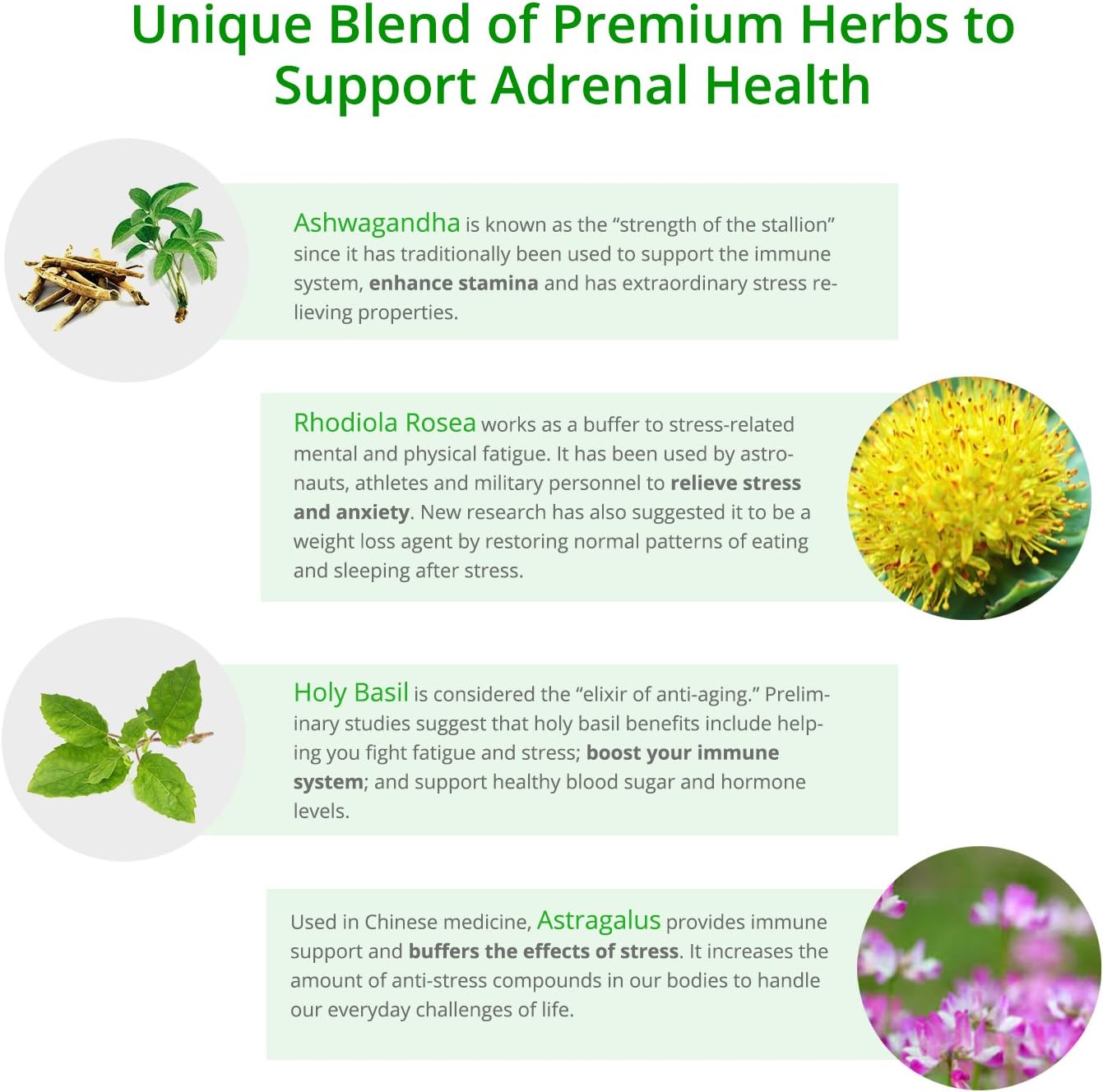 Adrenal Fatigue Support Supplement with Rhodiola Rosea, L-Tyrosine, Panax Ginseng, Holy Basil - Natural Cortisol Gland Complex for Energy & Health