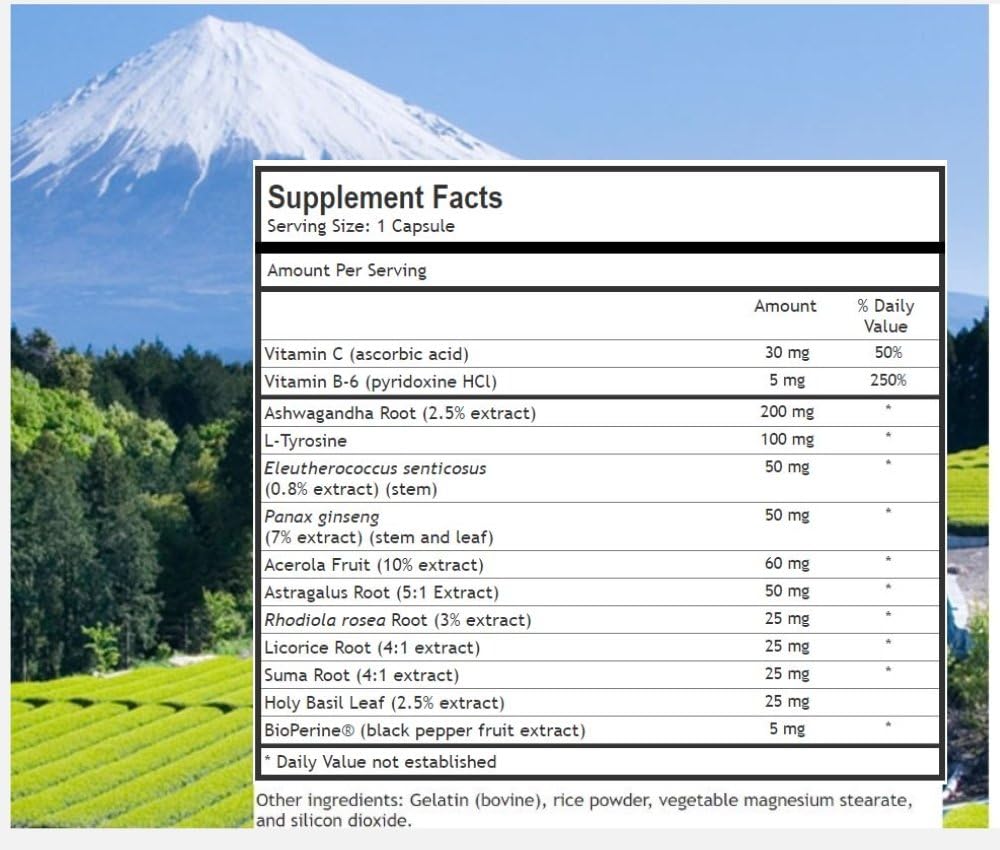 Adrenal Fatigue Support Supplement with Rhodiola Rosea, L-Tyrosine, Panax Ginseng, Holy Basil - Natural Cortisol Gland Complex for Energy & Health
