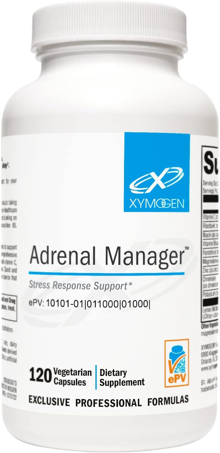 Adrenal Manager Supplement - Energy & Stress Support with L-Tyrosine, Zinc, VIT B6 - 120 Capsules