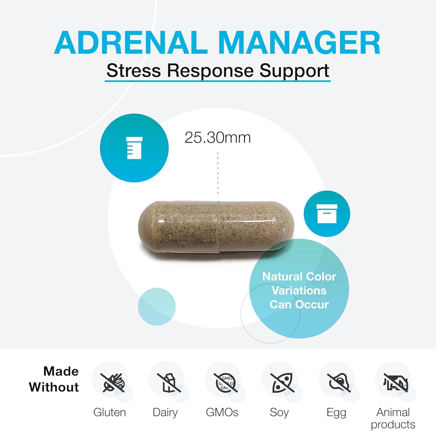 Adrenal Manager Supplement - Energy & Stress Support with L-Tyrosine, Zinc, VIT B6 - 120 Capsules