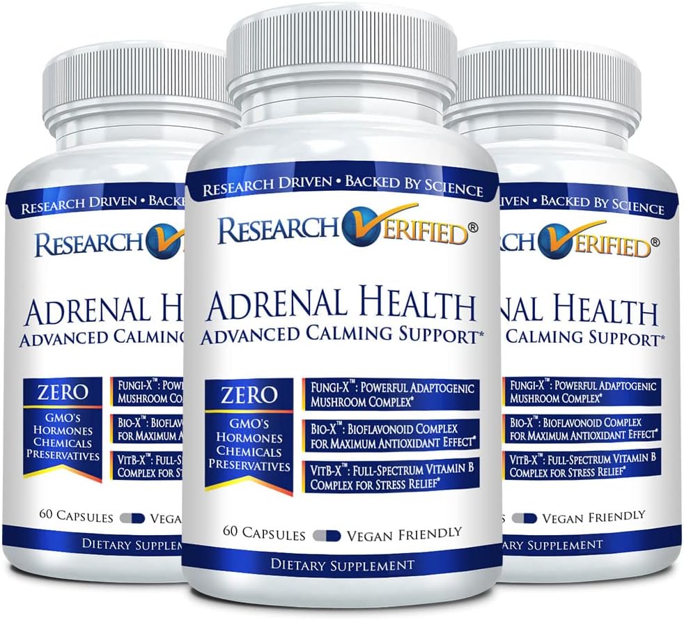Adrenal Support Capsules - Balance Cortisol, Boost Energy - Mushrooms, B Vitamins, Bioflavonoids - 180 Count