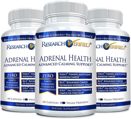 Adrenal Support Capsules - Balance Cortisol, Boost Energy - Mushrooms, B Vitamins, Bioflavonoids - 180 Count