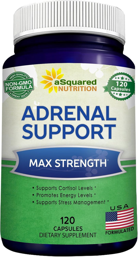 Adrenal Support & Cortisol Manager Supplement - 120 Capsules for Fatigue & Stress Relief with Vitamin C Complex - Ashwagandha, L-Tyrosine, Rhodiola & Ginseng for Adrenal Health
