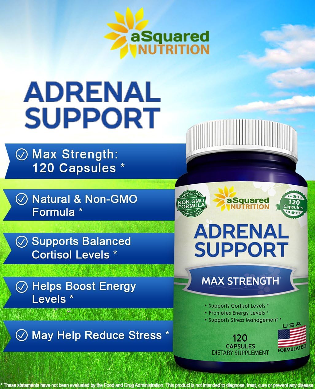 Adrenal Support & Cortisol Manager Supplement - 120 Capsules for Fatigue & Stress Relief with Vitamin C Complex - Ashwagandha, L-Tyrosine, Rhodiola & Ginseng for Adrenal Health
