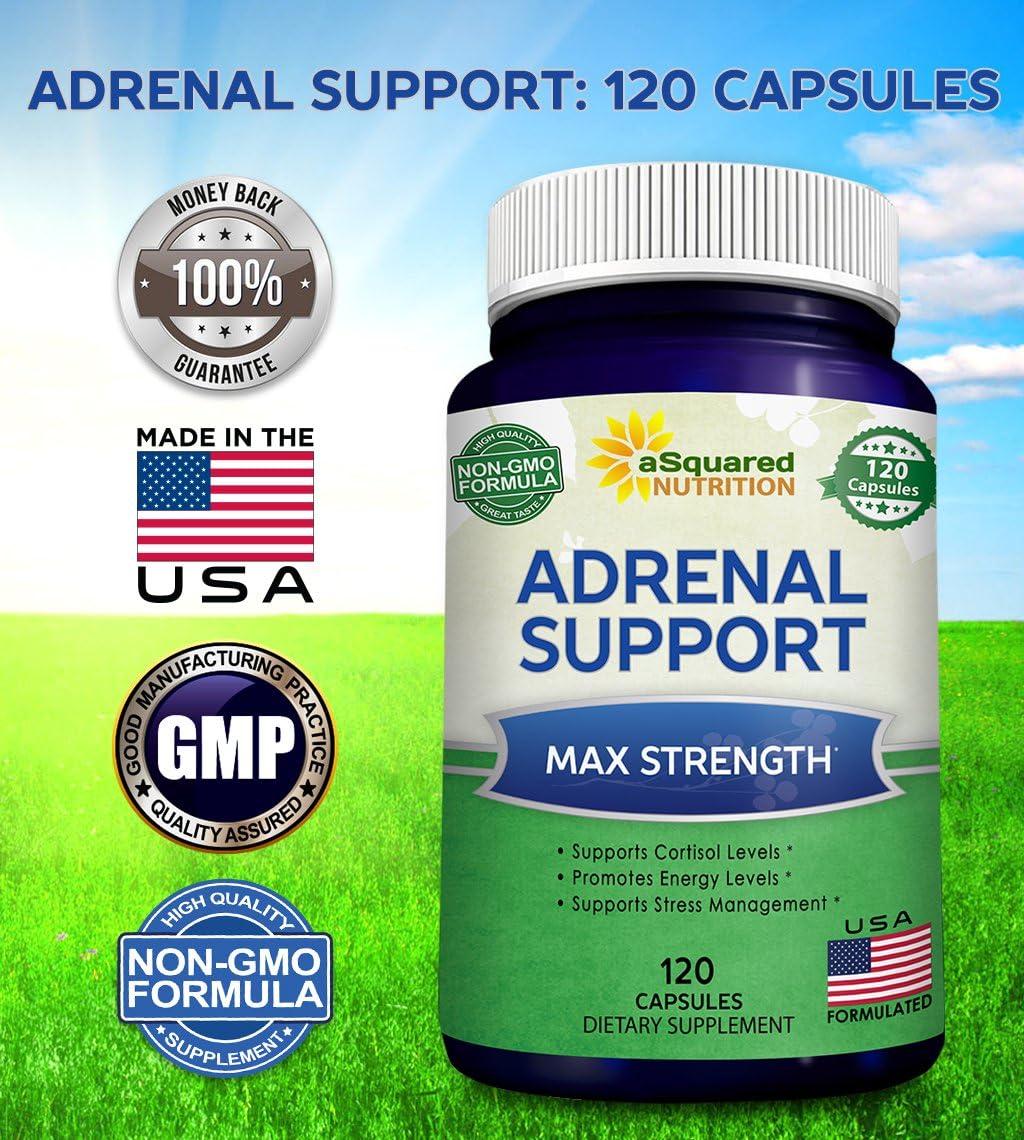 Adrenal Support & Cortisol Manager Supplement - 120 Capsules for Fatigue & Stress Relief with Vitamin C Complex - Ashwagandha, L-Tyrosine, Rhodiola & Ginseng for Adrenal Health