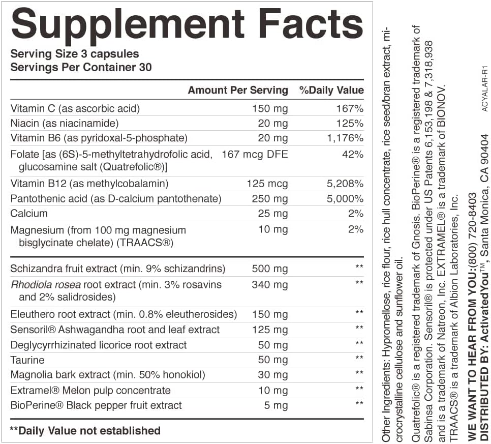 AdrenaLife Stress Relief Supplement with Magnesium, Vitamin B12, & Rhodiola Rosea Extract - 90 Capsules