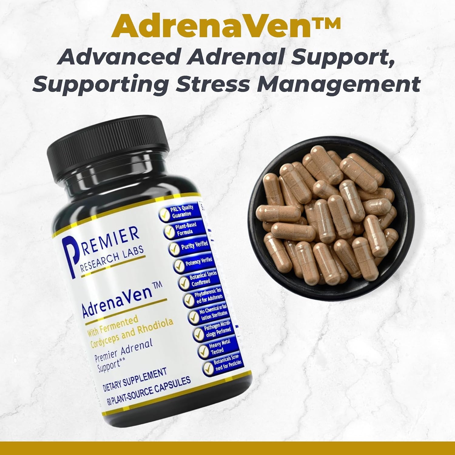 AdrenaVen - Organic Adrenal Health Supplement for Stress Support - 60 Capsules