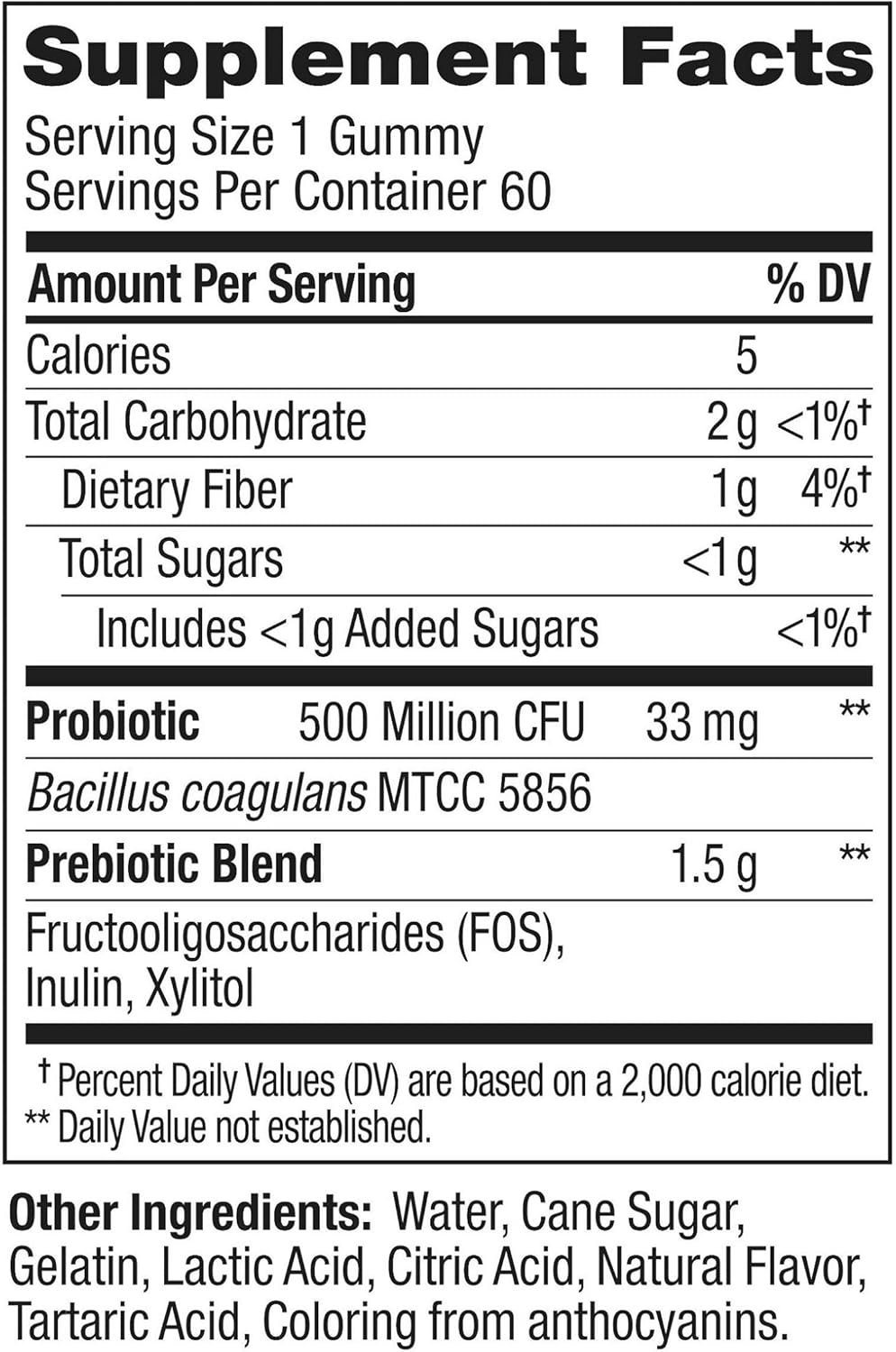 Adult Chewable Probiotic + Prebiotic Gummy with 500 Million CFUs, Fiber, Peach Flavor - Digestive and Gut Health Support - Case Pack