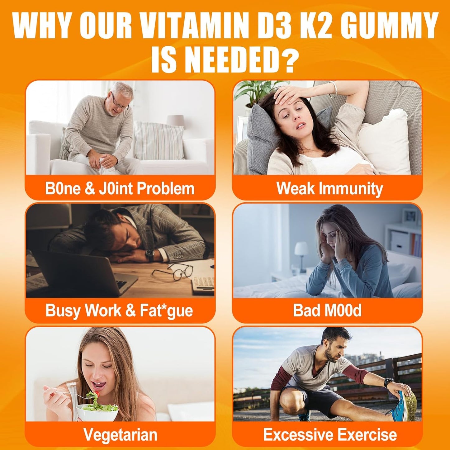 Adult Vitamin D3 K2 Gummies - 5000IU D3 + 120mcg K2 (MK-7) - Sugar-Free with Omega-3, B12, B9, B6, E & Zinc - Supports Calcium Absorption & Immune Health