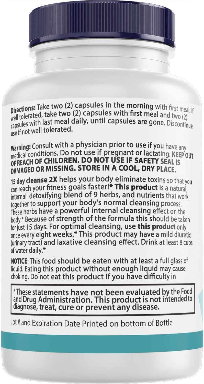Advanced 15 Day Cleanse with Double Gut & Colon Support for Women & Men - Non-GMO Detox Supplement with Alfalfa, Cascara Sagrada, Probiotics & Psyllium Husk - 60 Capsules - Made in USA
