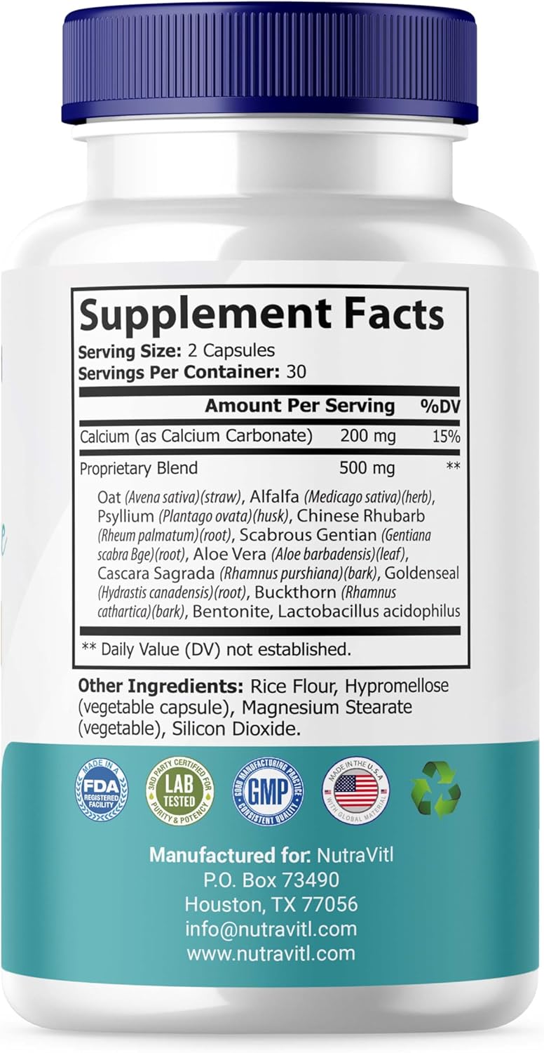 Advanced 15-Day Gut Cleanse Capsules for Digestive Health & Regularity - Detox Support Formula with Senna, Cascara Sagrada, and Psyllium Husk - Men and Women - NUTRAVITL