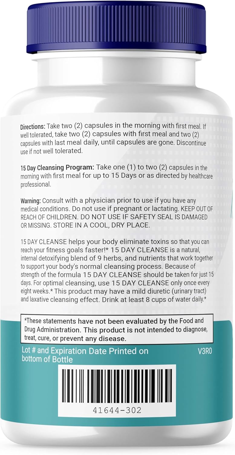 Advanced 15-Day Gut Cleanse Capsules for Digestive Health & Regularity - Detox Support Formula with Senna, Cascara Sagrada, and Psyllium Husk - Men and Women - NUTRAVITL