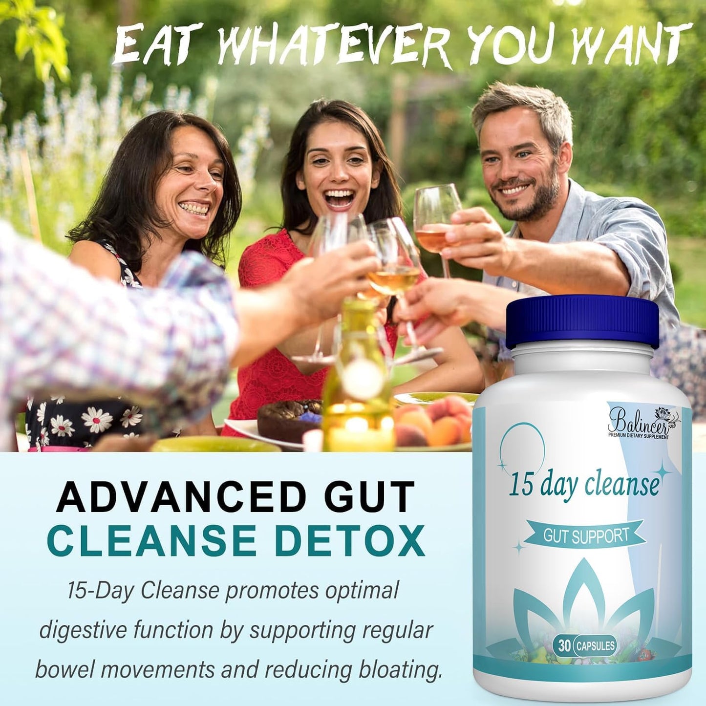 Advanced 15 Day Gut Cleanse Detox with Senna & Psyllium Husk - Non-GMO 30 Capsules for Men & Women