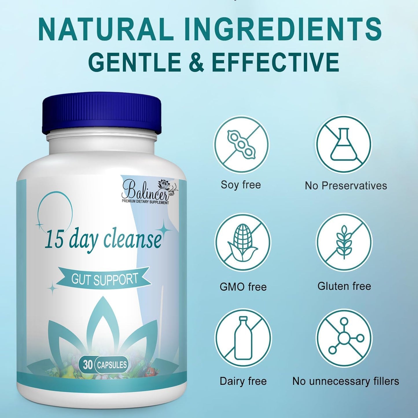 Advanced 15 Day Gut Cleanse Detox with Senna & Psyllium Husk - Non-GMO 30 Capsules for Men & Women