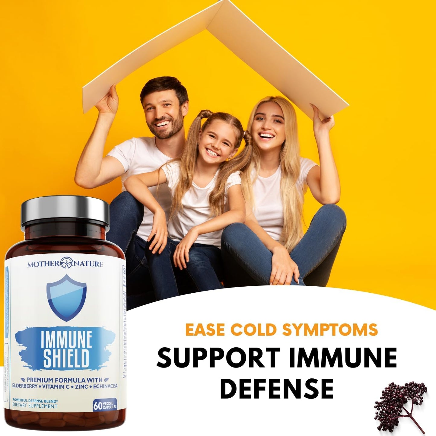 Advanced 7-in-1 Immune Support Supplement with Elderberry, Vitamin C, Zinc - Boosts Immunity in Adults & Kids - 60 Vegan Capsules by Mother Nature Organics
