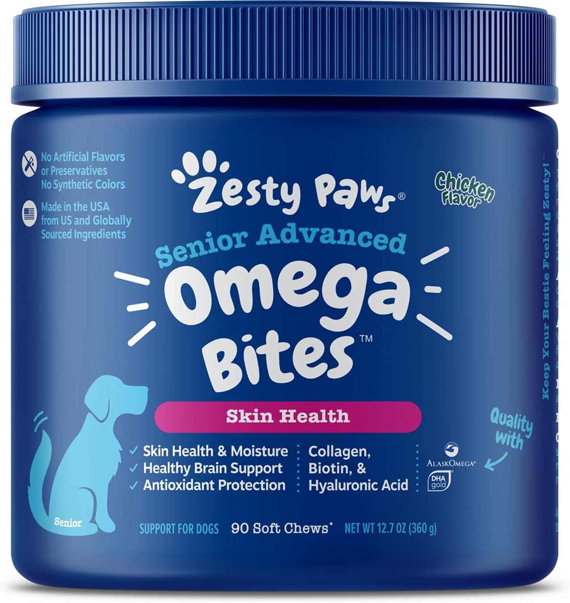 Advanced 90-Count Zesty Paws Skin & Coat Bites for Dogs with Omega-3 Fatty Acids EPA & DHA