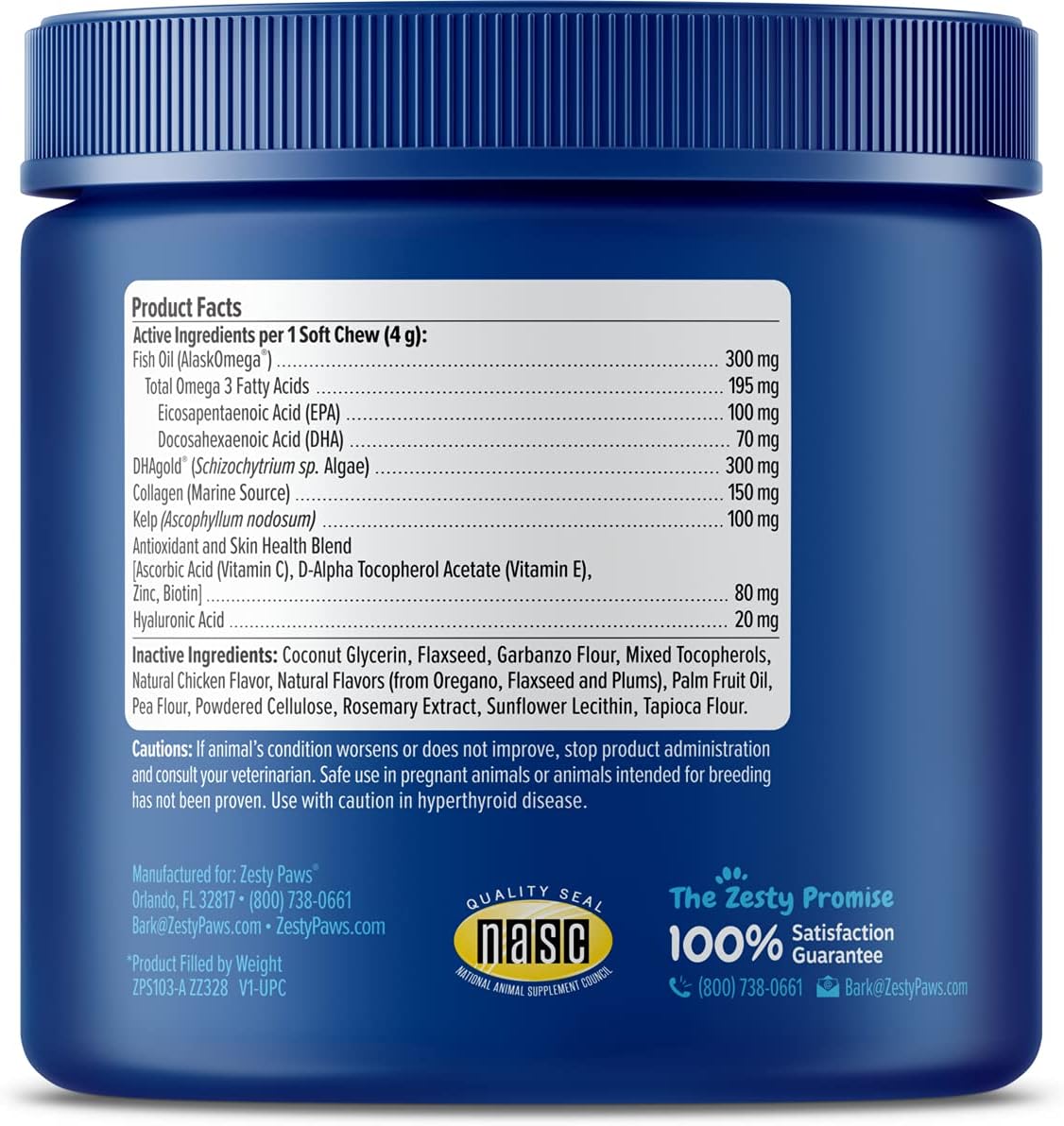 Advanced 90-Count Zesty Paws Skin & Coat Bites for Dogs with Omega-3 Fatty Acids EPA & DHA