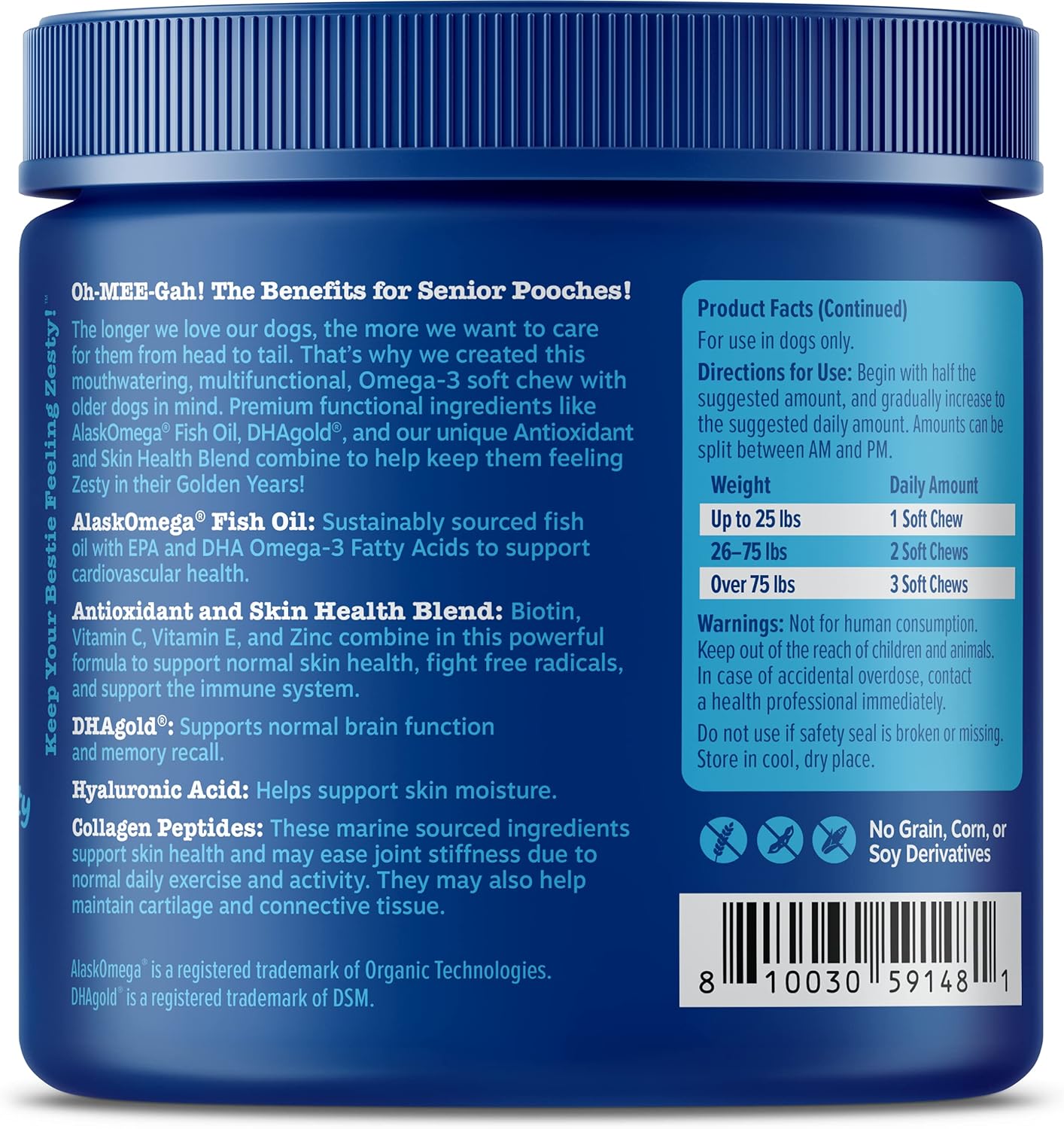 Advanced 90-Count Zesty Paws Skin & Coat Bites for Dogs with Omega-3 Fatty Acids EPA & DHA