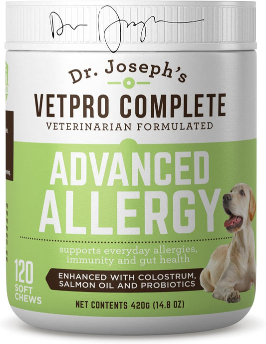Advanced Allergy and Itch Support for Dogs - Seasonal Allergies, Itchy Skin, Immunity Boost - Salmon Oil, Probiotics, Colostrum - VetPro Formula