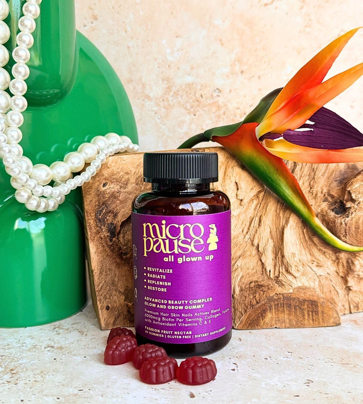 Advanced Beauty Complex Glow and Grow Gummies with Biotin, Collagen, and Antioxidant Vitamins for Hair, Skin, and Nails