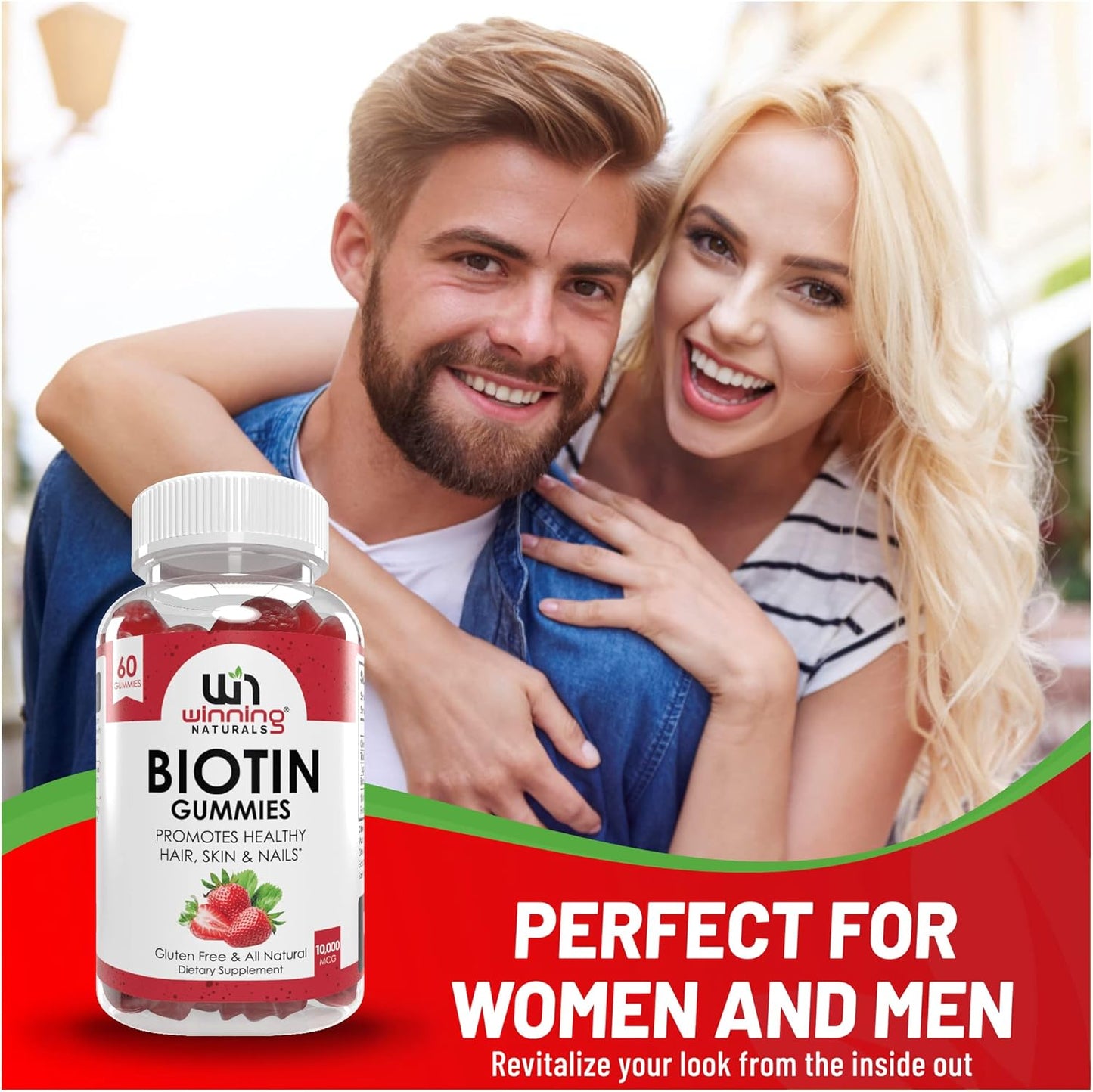 Advanced Biotin Gummies with Natural Strawberry Flavor for Hair, Skin, and Nails Support by WINNING NATURALS
