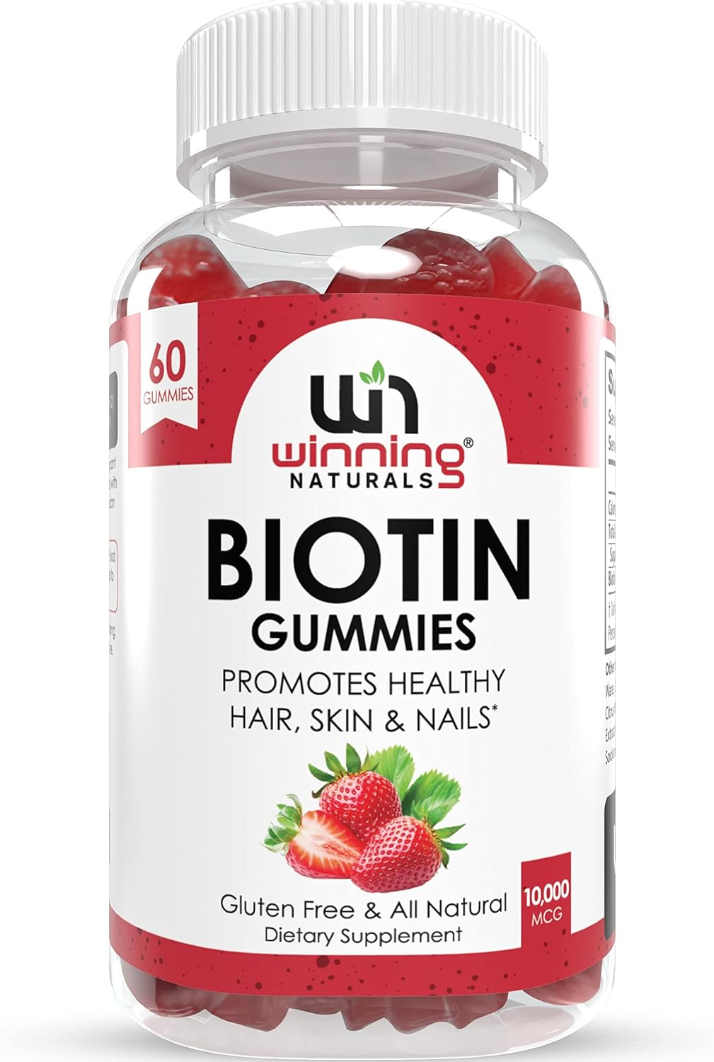 Advanced Biotin Gummies with Natural Strawberry Flavor for Hair, Skin, and Nails Support by WINNING NATURALS