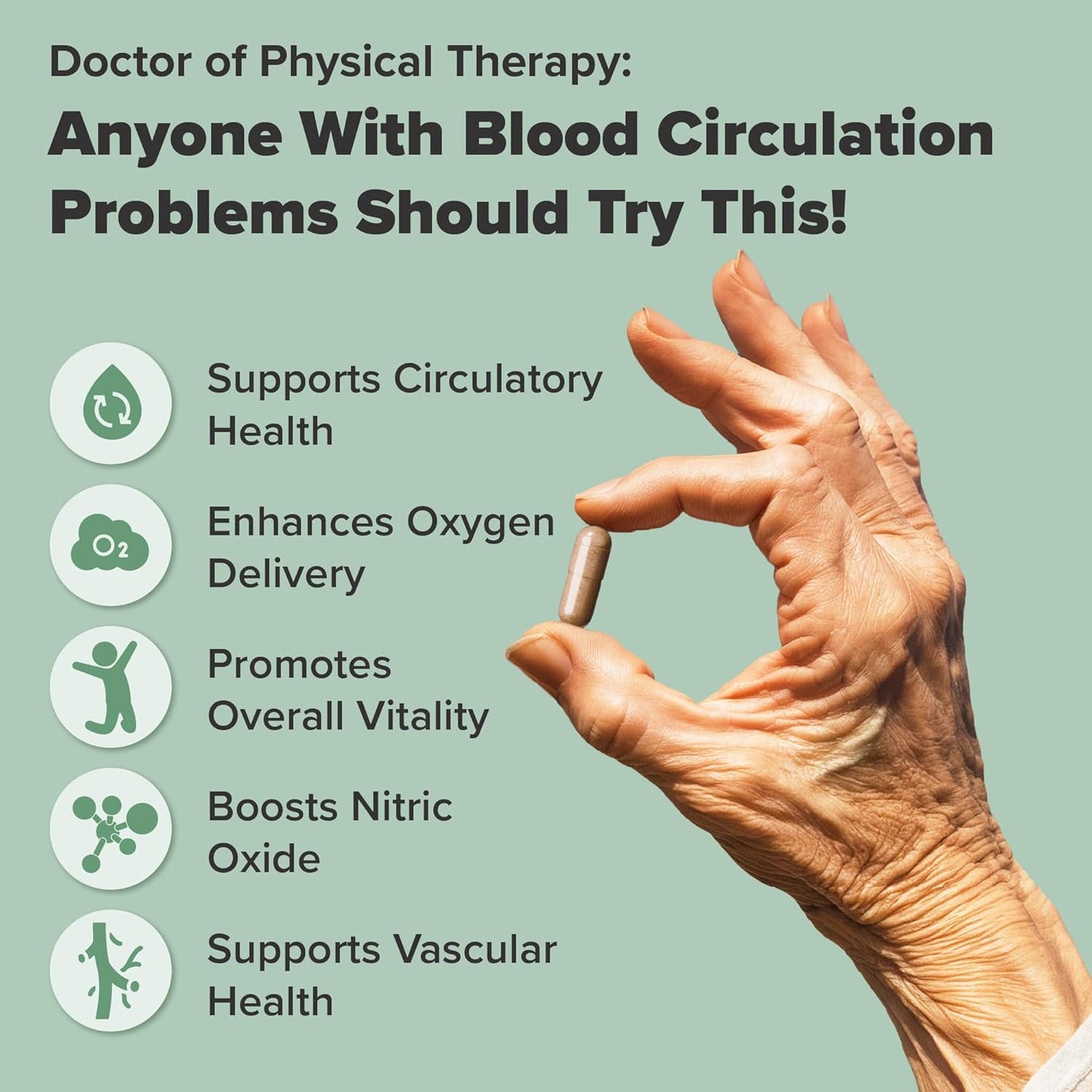 Advanced Blood Circulation Supplement with Nitric Oxide Boost - 60 Capsules, Non-GMO & Gluten Free