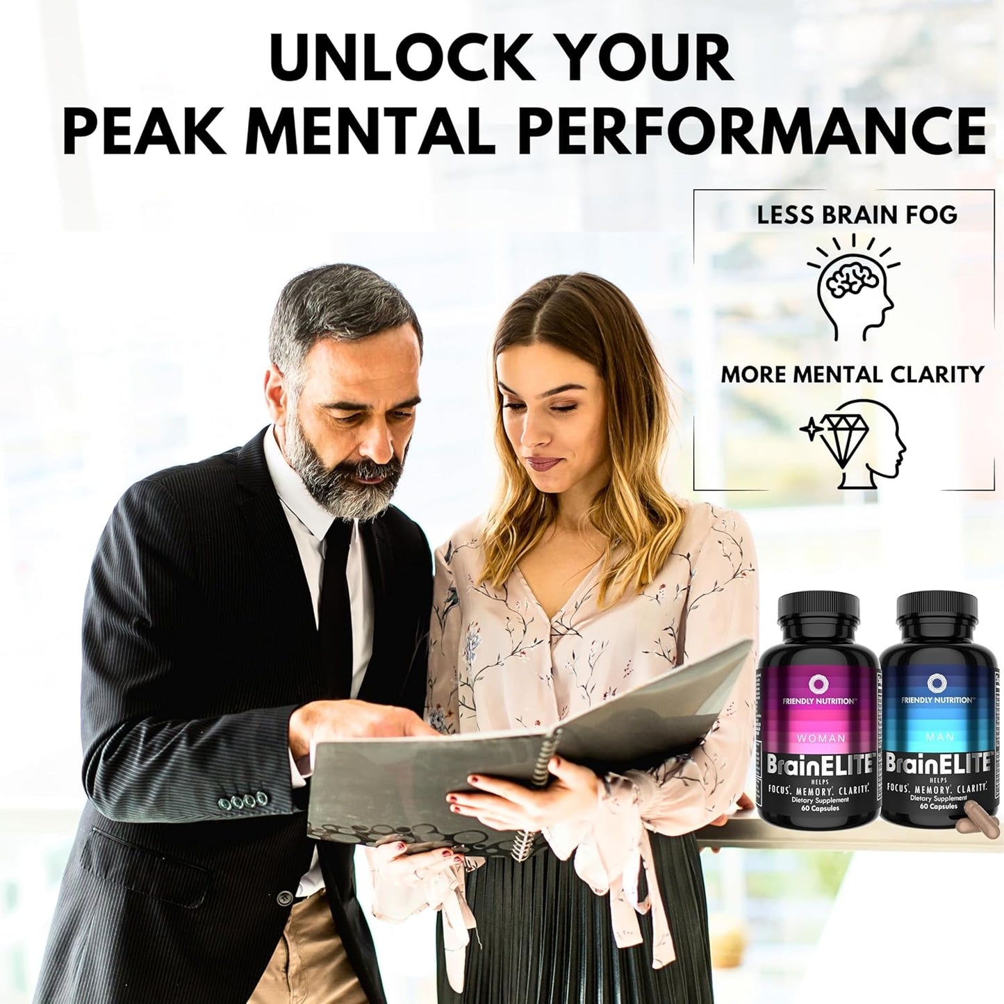 Advanced Brain Booster Capsules for Memory, Focus & Clarity - Nootropic Supplements with Choline, DMAE, Phosphatidylserine, Bacopa - 60 Count 2 Pack for Men & Women