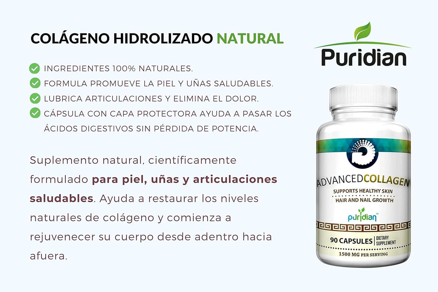 Advanced Collagen+ for Women - 90 Capsules of 1500mg Pure & Natural Hydrolyzed Collagen for Healthy Skin, Hair, and Nails