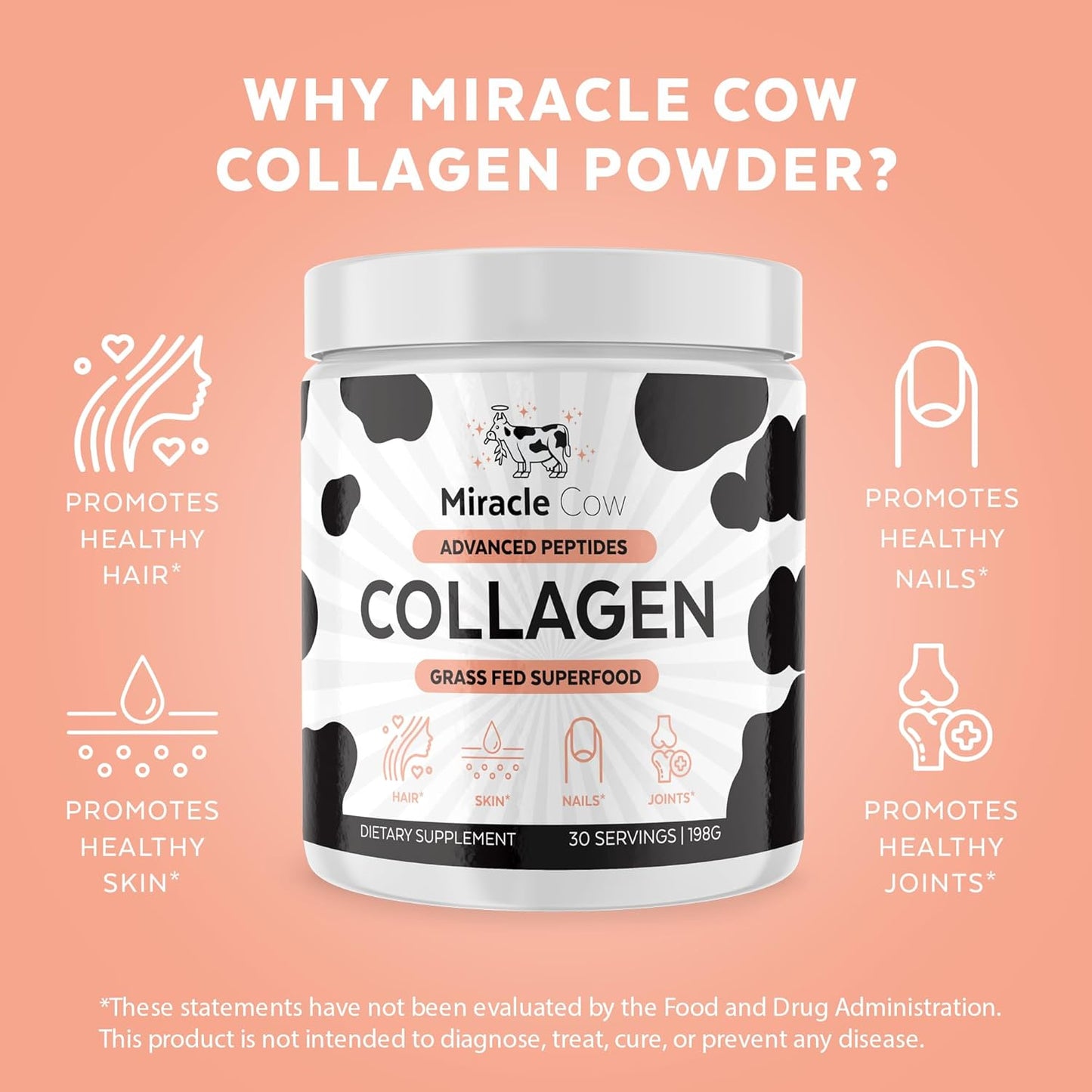 Advanced Collagen Peptides Powder for Hair Skin and Nails Health, Bone and Joint Support - Unflavored Hydrolyzed Collagen Powder for Men and Women - Easy to Dissolve & Absorb - 9 Oz