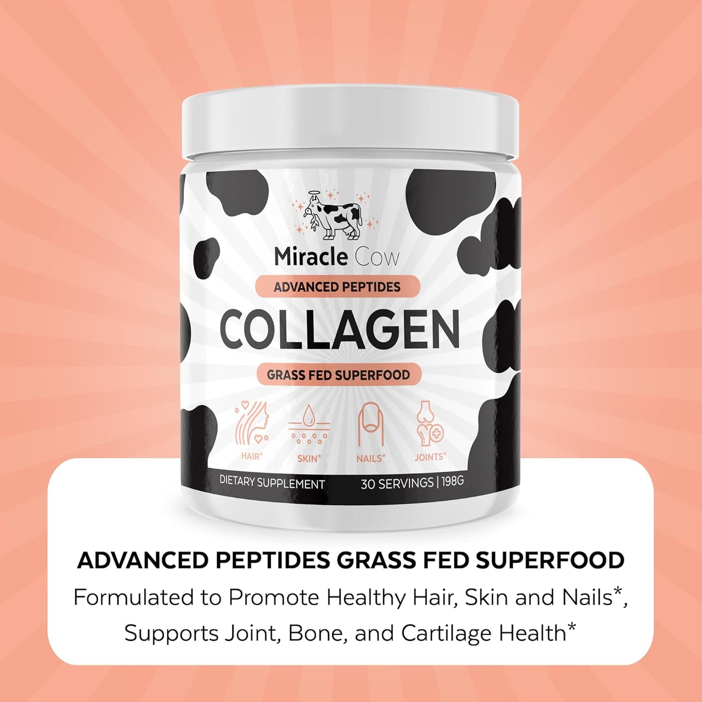 Advanced Collagen Peptides Powder for Hair Skin and Nails Health, Bone and Joint Support - Unflavored Hydrolyzed Collagen Powder for Men and Women - Easy to Dissolve & Absorb - 9 Oz