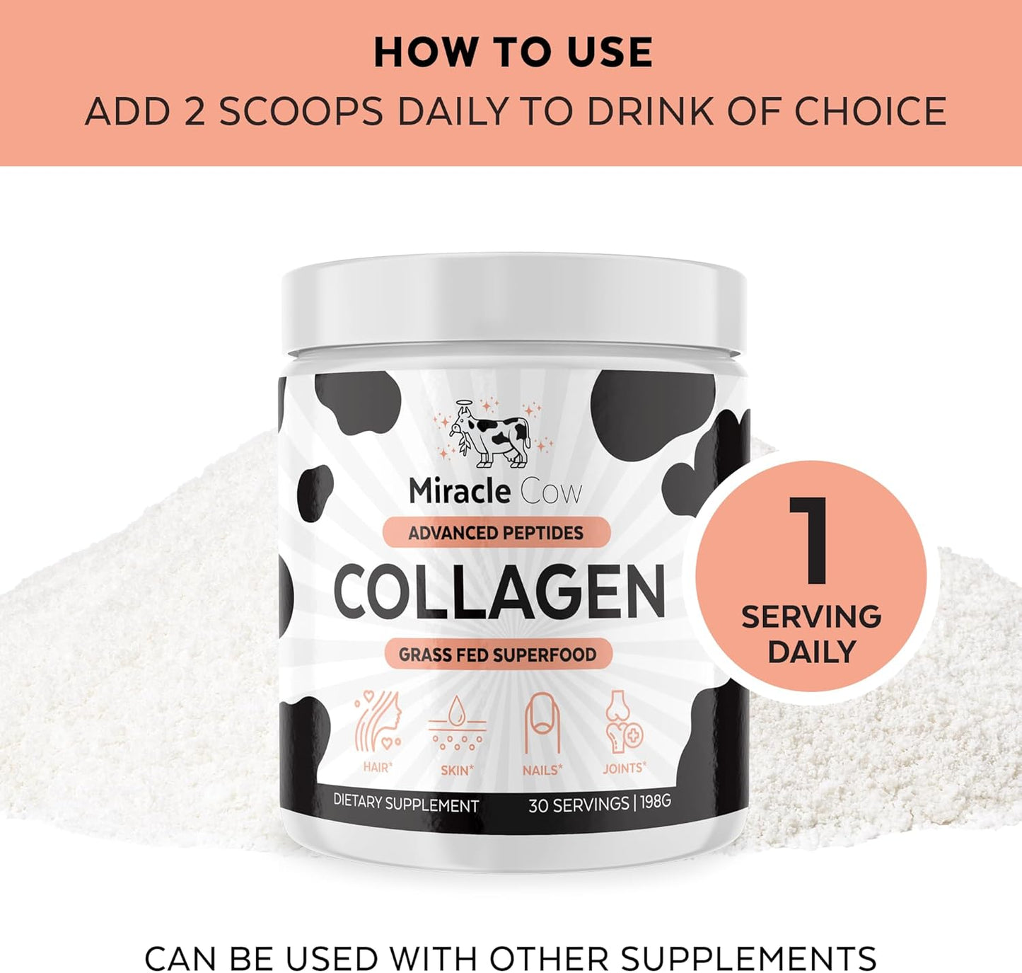 Advanced Collagen Peptides Powder for Hair Skin and Nails Health, Bone and Joint Support - Unflavored Hydrolyzed Collagen Powder for Men and Women - Easy to Dissolve & Absorb - 9 Oz