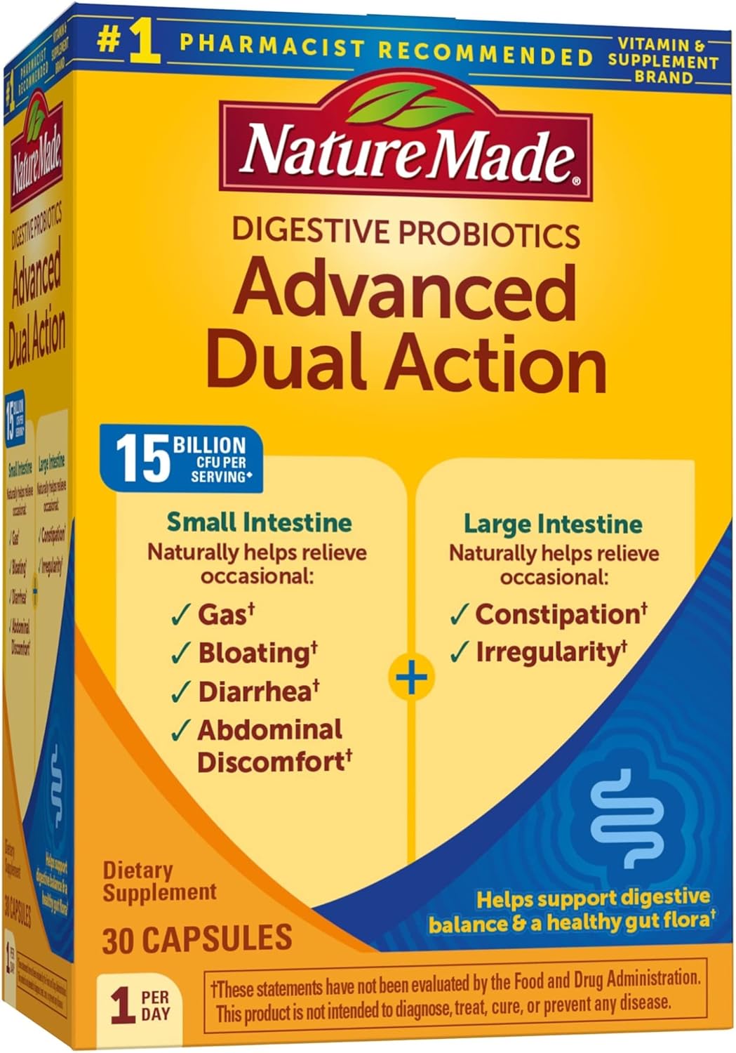Advanced Dual Action Probiotics for Men and Women, 30 Capsules, 30-Day Supply by Nature Made