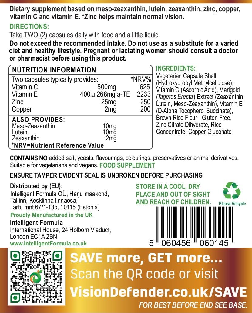Advanced Eye Care Bundle with AREDS2, Lutein, Zeaxanthin, Vitamin C & E, Copper, Zinc, Meso-Zeaxanthin, Bilberry, Pine Bark - UK Made