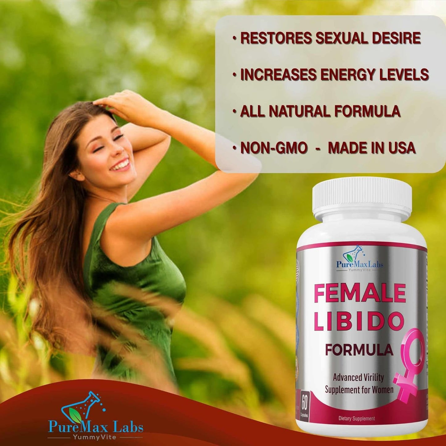 Advanced Female Libido Formula with Epimedium, Maca, and Ginseng for Desire and Energy - Non-GMO Supplement with Horny Goat Weed and Tribulus - 60 Capsules