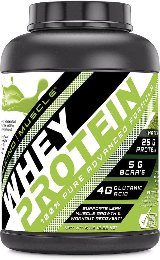 Advanced Formula 100% Whey Protein Powder with Whey Protein Isolate & Ultra Filtered Concentrate - Japanese Matcha Flavor - 5lb