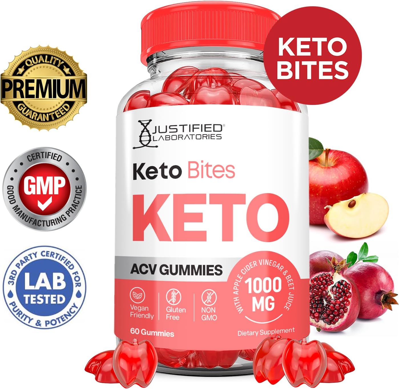 Advanced Formula Keto ACV Gummies with Pomegranate & Beet Juice Powder - 1000MG Vegan Non GMO Keto Bites - 60 Gummys