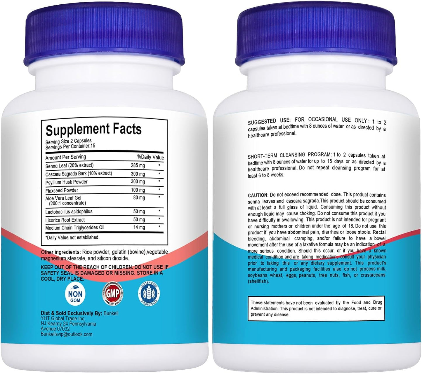 Advanced Gut Cleanse Detox for Women & Men - 15 Day Cleanse with Senna, Cascara Sagrada, Psyllium Husk - Supports Digestive Health - Non-GMO - 2 Bottles of 30 Capsules