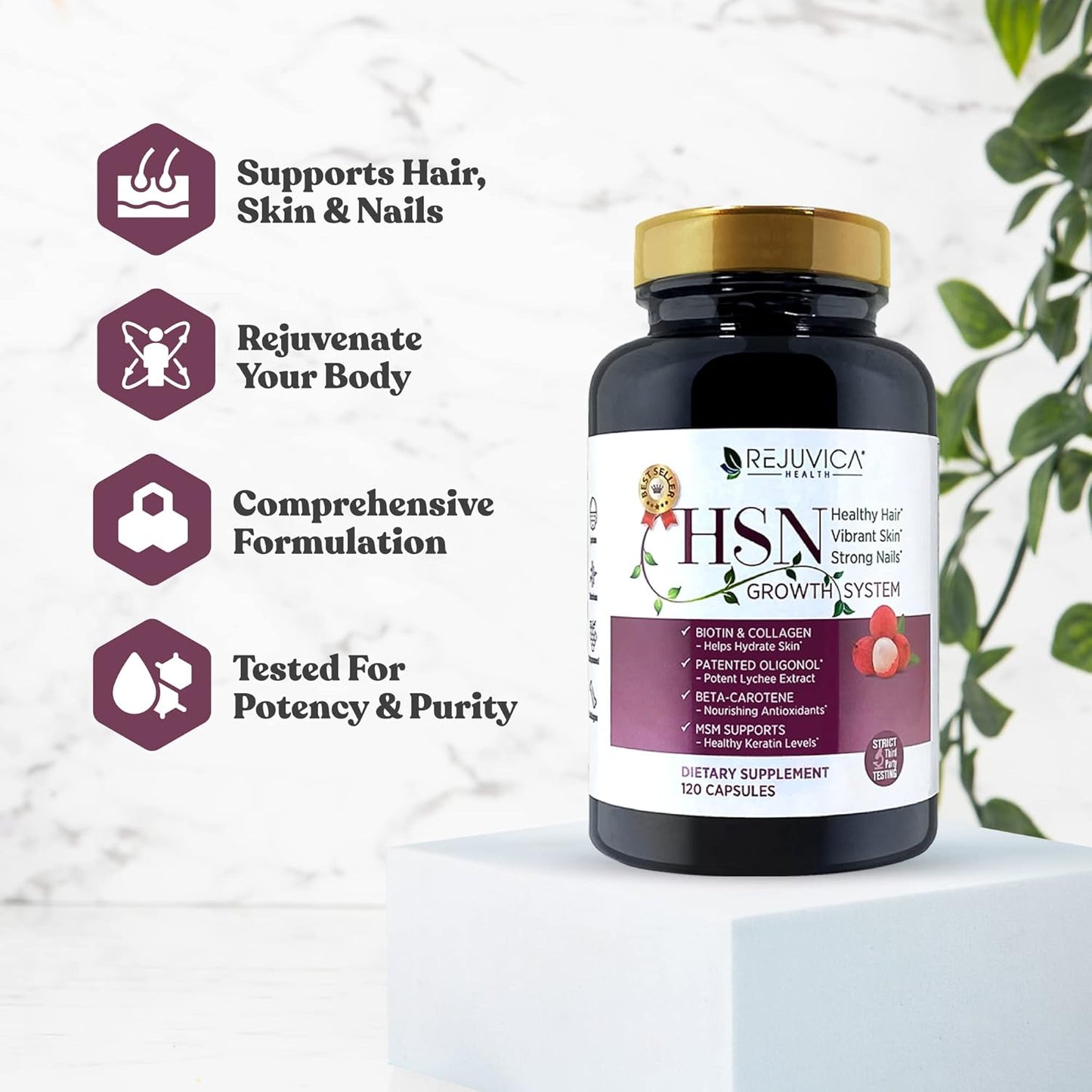 Advanced Hair, Skin, and Nails Vitamins - Supports Healthy Hair, Skin & Nails - Encapsulated Formula with Oligonol, Biotin, Collagen, MSM, Hyaluronic Acid & More