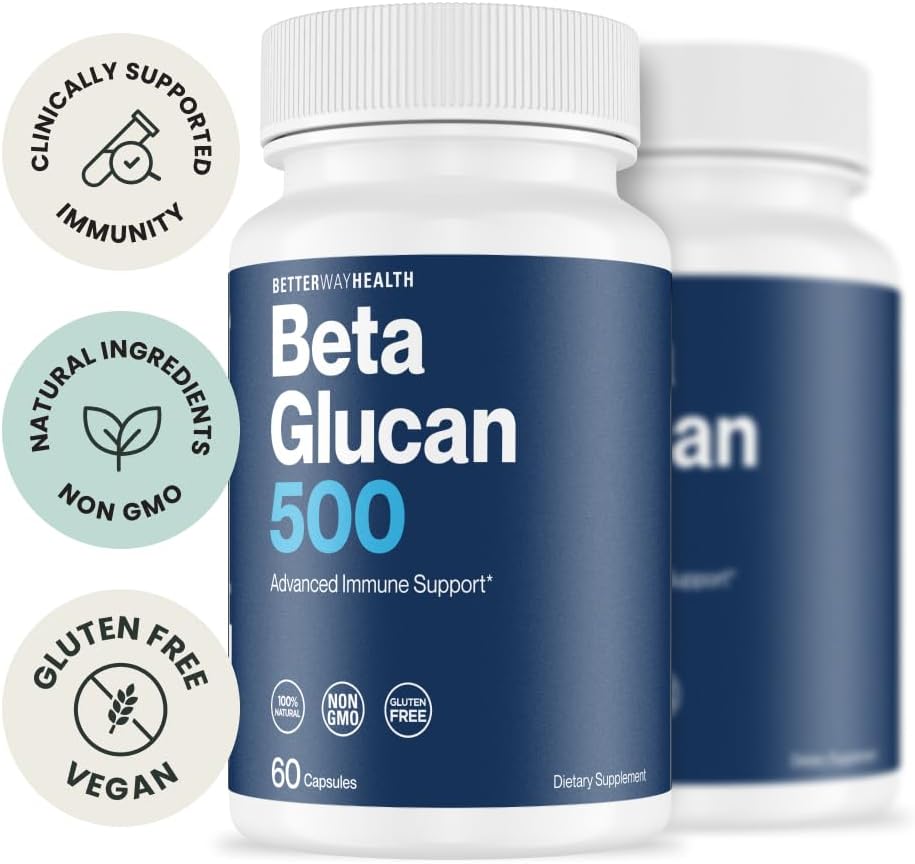 Advanced Immune System Booster Supplement with Beta Glucan 500 - 500mg 60 Capsules (Pack of 2) by Better Way Health