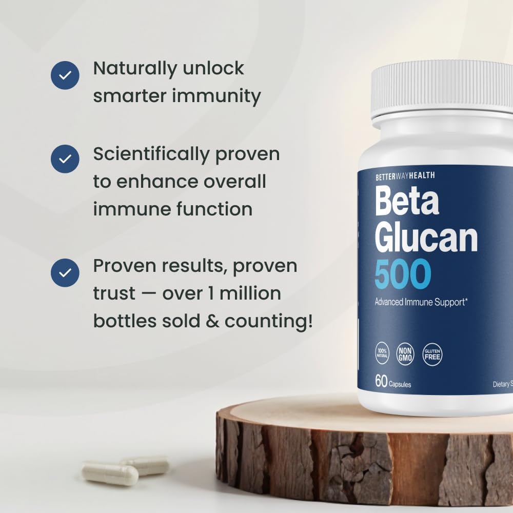 Advanced Immune System Booster Supplement with Beta Glucan 500 - 500mg 60 Capsules (Pack of 2) by Better Way Health