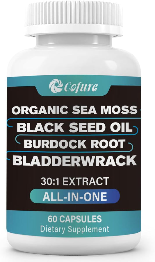 Advanced Irish Sea Moss Multi Minerals Supplement with Black Seed Oil, Burdock Root, and Bladderwrack for Energy, Immune Support, and Gut Health - Non-GMO and Gluten Free