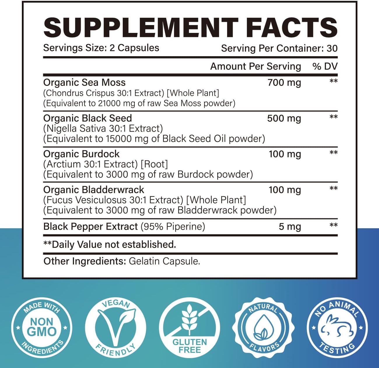 Advanced Irish Sea Moss Multi Minerals Supplement with Black Seed Oil, Burdock Root, and Bladderwrack for Energy, Immune Support, and Gut Health - Non-GMO and Gluten Free