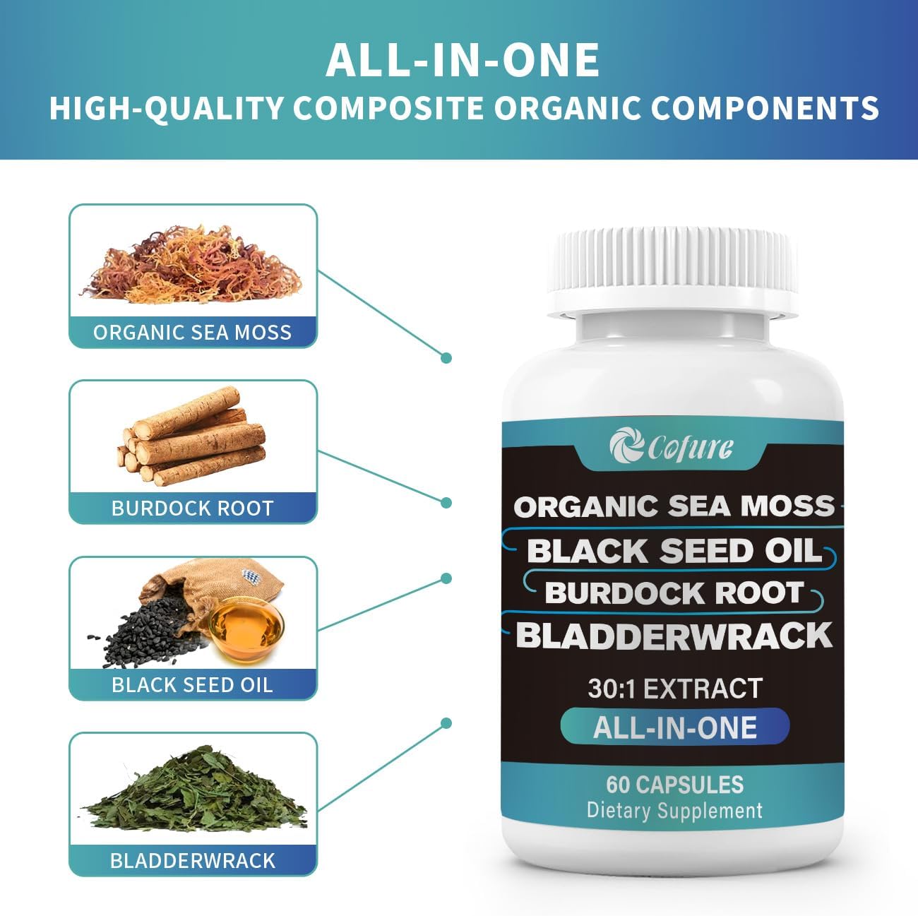 Advanced Irish Sea Moss Multi Minerals Supplement with Black Seed Oil, Burdock Root, and Bladderwrack for Energy, Immune Support, and Gut Health - Non-GMO and Gluten Free